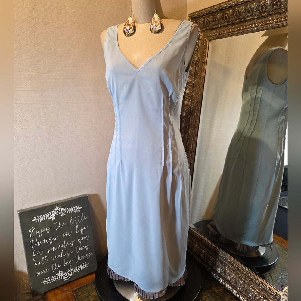 Y2K BCBGMaxAzria Collection • Soft Blue Dress w/ Silver Dress/Underlay.  Sz 4.